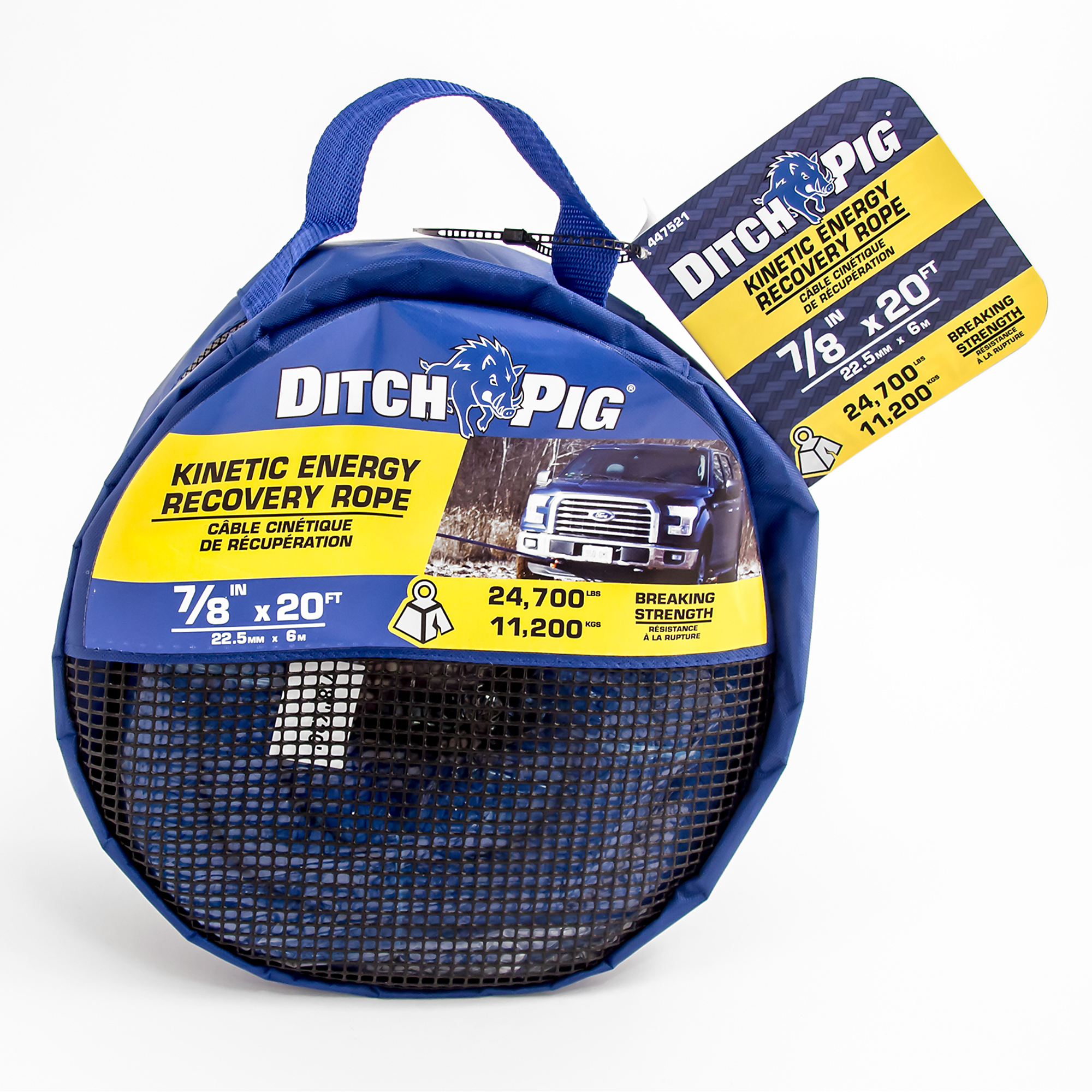 Ditch Pig, 7/8in.x20ft. Recovery Double Braided Nylon Rope-Blue, Length 240 in, Material Nylon, Model# 447521